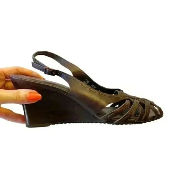 Timberland Wedge Sandals Brown Strappy Woven Leather Fisherman Slingbacks 7.5 - Picture 15 of 15